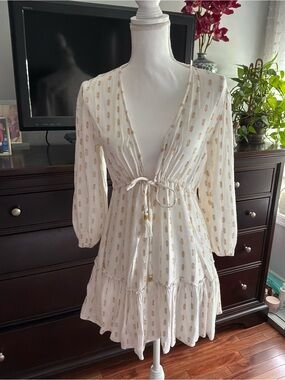 Boho Style Gold and White Beach Pool Swim Coverup